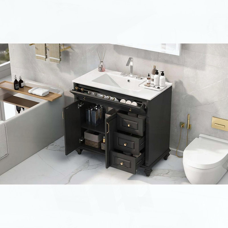 Meuble-lavabo de salle de bain de 36 pouces avec lavabo, Black, 36"W