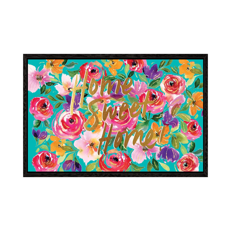 Floral Party B 1 Piece Wall Art on Canvas, 45.72cm H x 66.04cm W x 3.81cm D, Black Framed