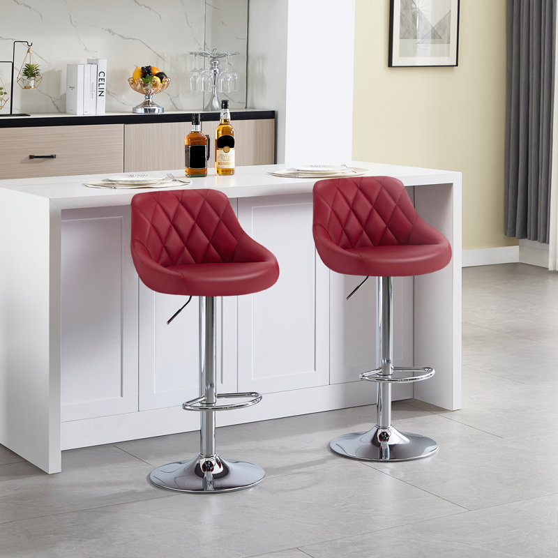 Swivel Upholstered Adjustable Height Counter Stool, Bordeaux, 2