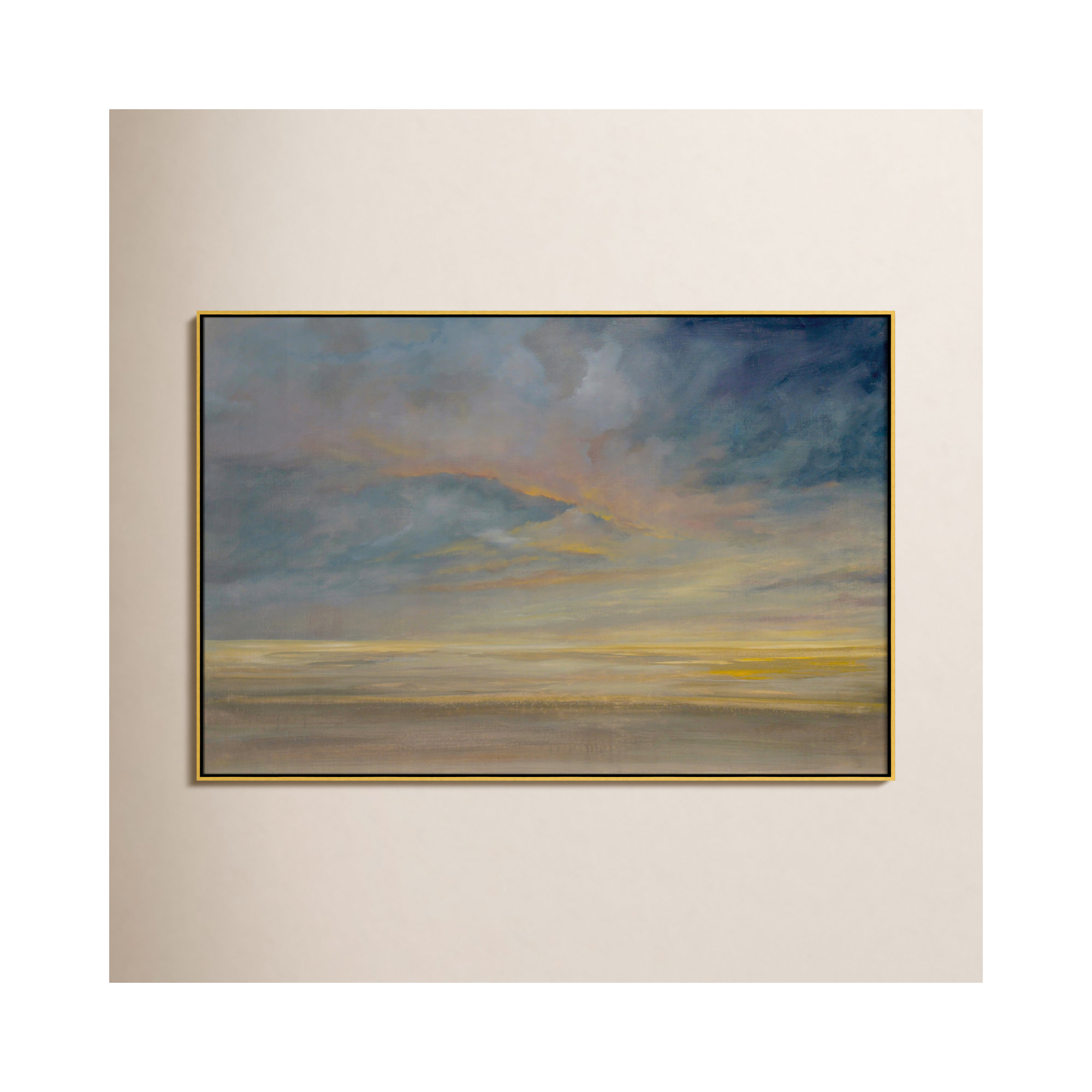 Dawning Unrest - Floater Frame Painting on Canvas, Gold, 17.5" H x 21.5" W
