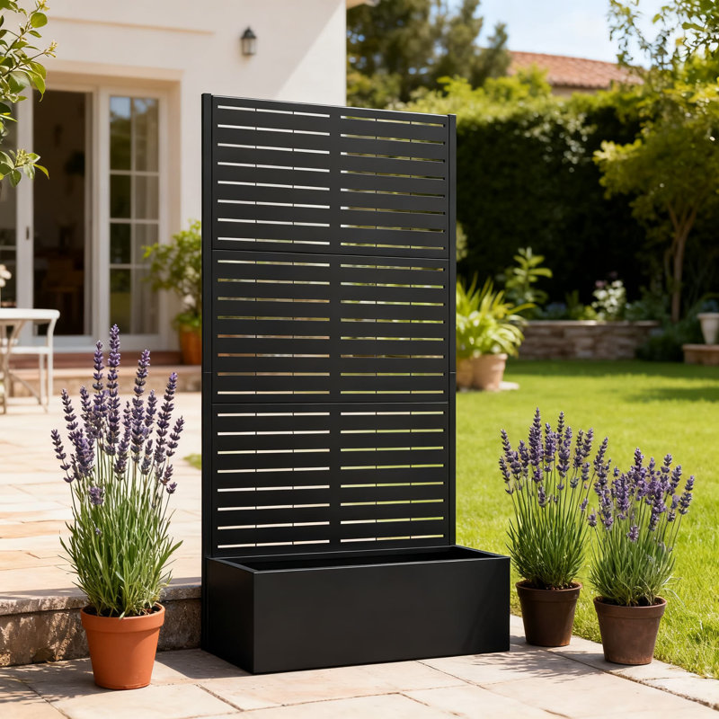 Grande boîte à fleurs en métal avec treillis et écran d'intimité, lit de jardin surélevé résistant à la rouille pour plantes grimpantes, légumes et vignes