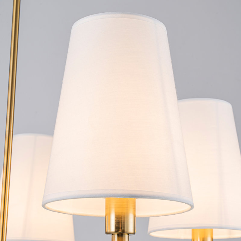 Lustre traditionnel à 5 lumières à intensité variable avec abat-jour en lin blanc, Doré