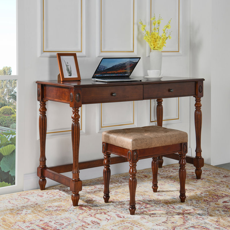 Wexford Collection Upholstered Accent Bench, Mid-Century Modern Faux Leather Vanity Bench with Tufted Seat and Solid Wood Legs