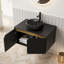 Meuble-lavabo de salle de bain avec lavabo rond en verre, armoire de rangement murale avec portes doubles