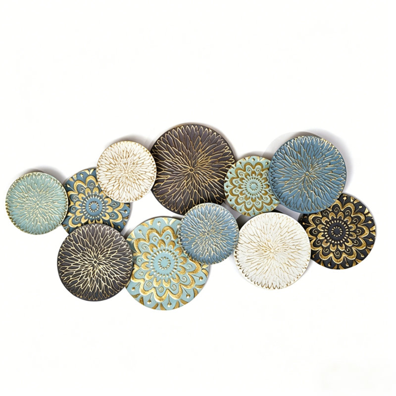 Multi-Color Embossed Metal Wall Art, Ornate Circular Design