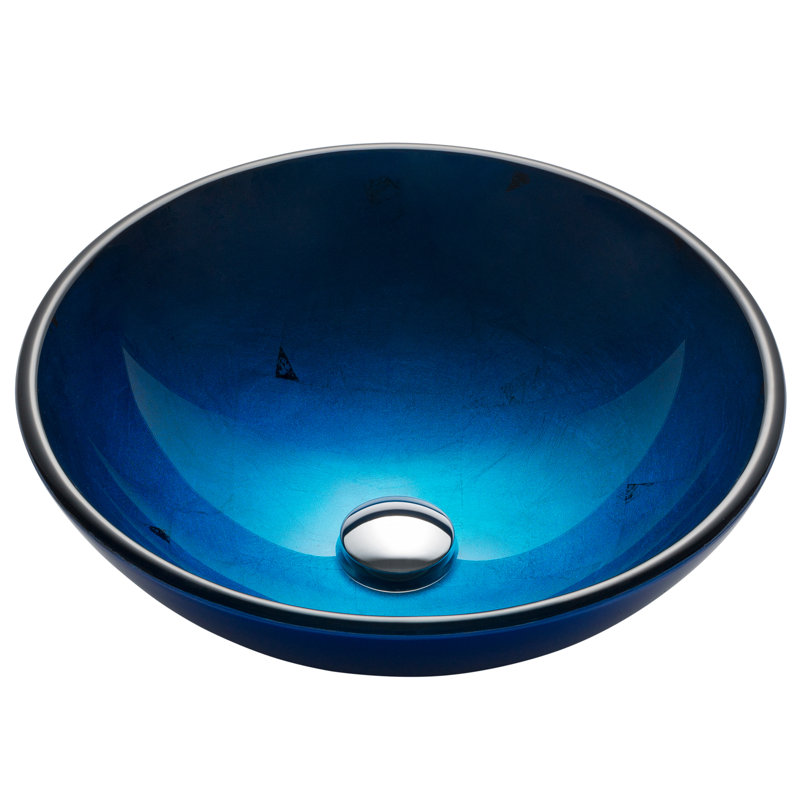 Kraus Galaxy Irruption Glass Vessel Sink with Pop-Up Drain and Mounting Ring, Blue, Chrome