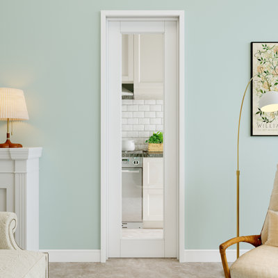 Porte pré-suspendue en verre transparent 24 po x 80 po à 1 verre avec charnières argentées, dalle de porte en verre transparent, pouvant être lavée, porte de placard, portes de chambre, droite
