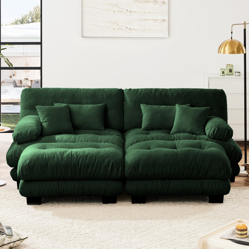 Living Room 2 Seater In Chenille, Cloud - Like Seat Cushions And Matching Ottomans For Comfortable Life Couch Sleeper, Chenille With Round Bolster Comfort Pillows