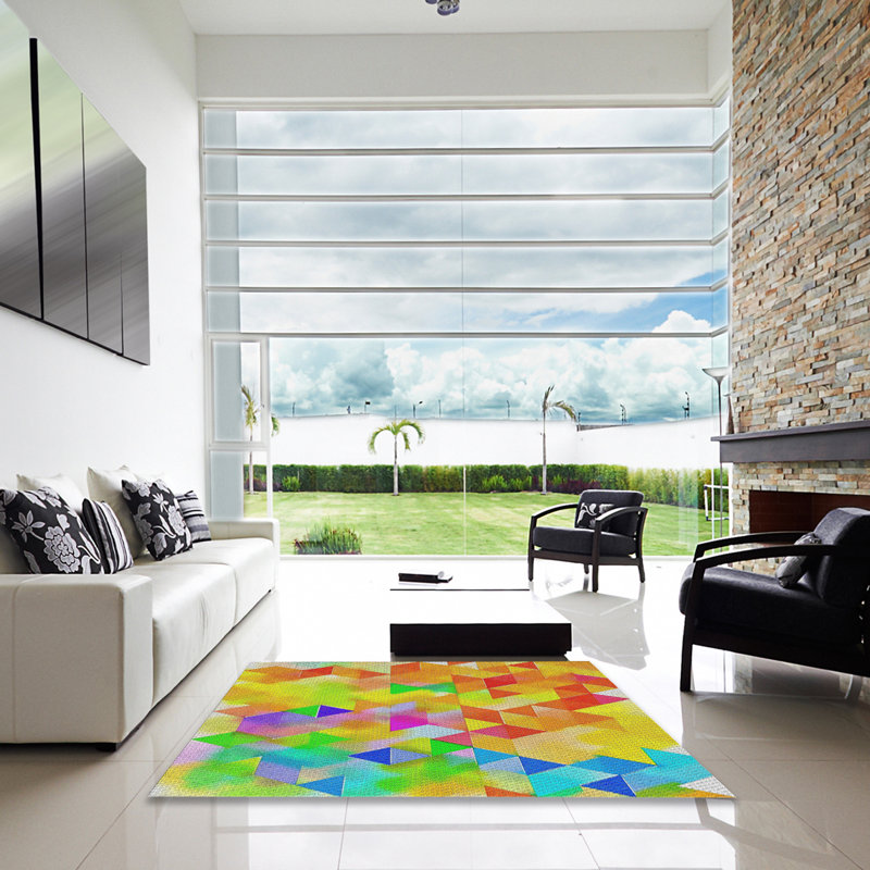 Tapis rouge/vert/bleu Antioch, Carré 7 pi
