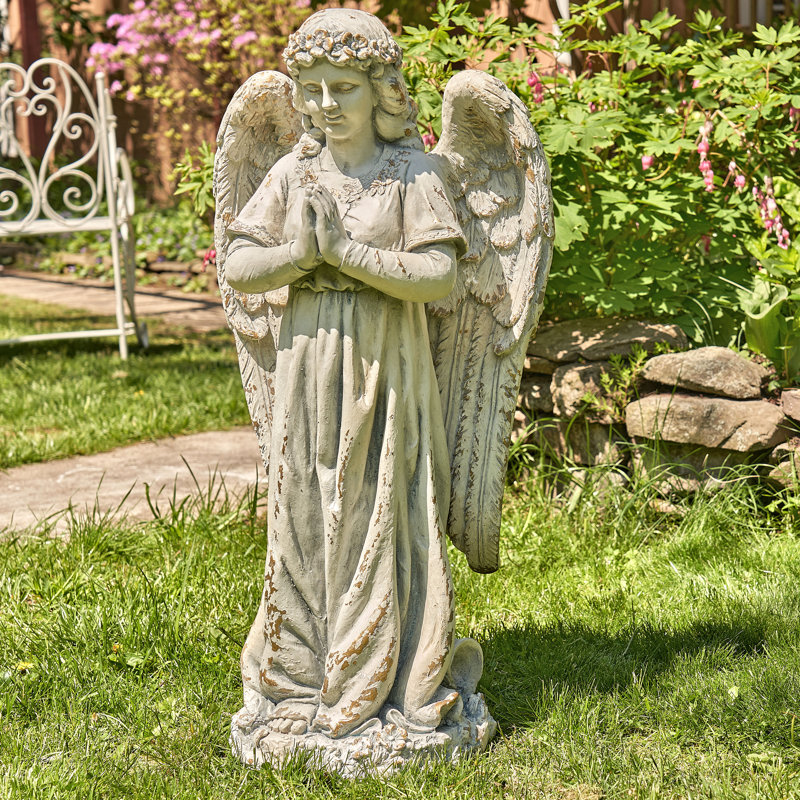 Statue de jardin ange priant en magnésium, Gris pierre