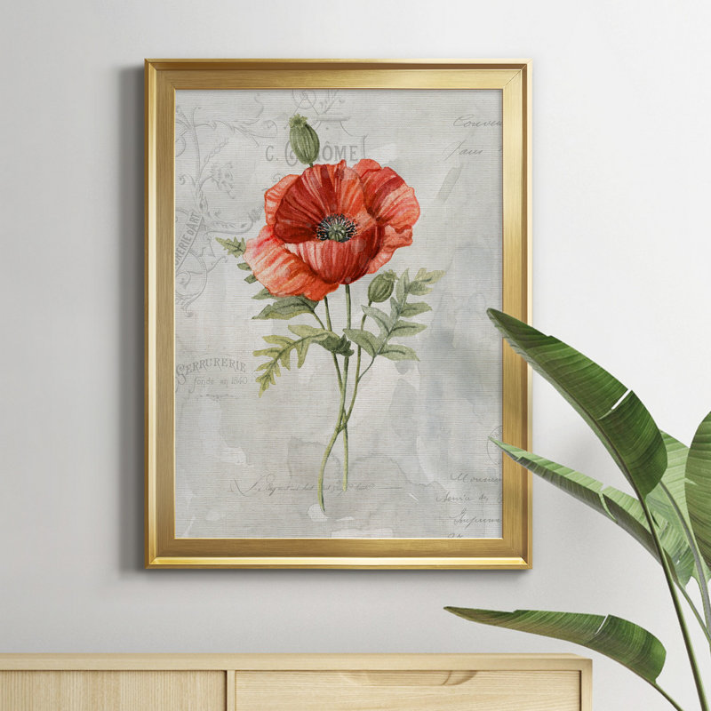 Lin coquelicot - peinture sur toile encadrée, Or, H 22,5 po x l 30,5 po x P 1,5 po
