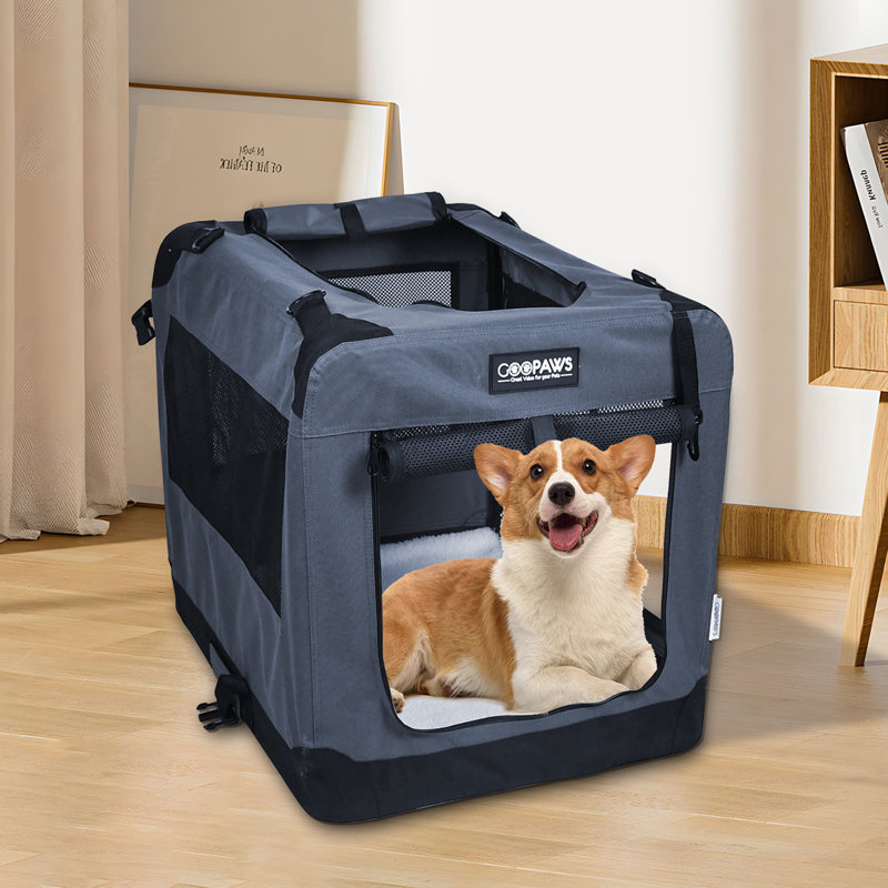 Collapsible Pet Carrier with 3 Doors, Large (27" H x 24" W x 36" D), Beige