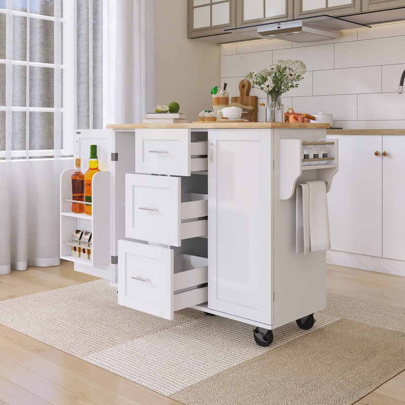 Chariot de cuisine 50 po avec support à épices et porte-serviettes 50 po, Blanc