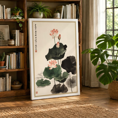 Lotus and Leaves Japandi - Wrapped Canvas
