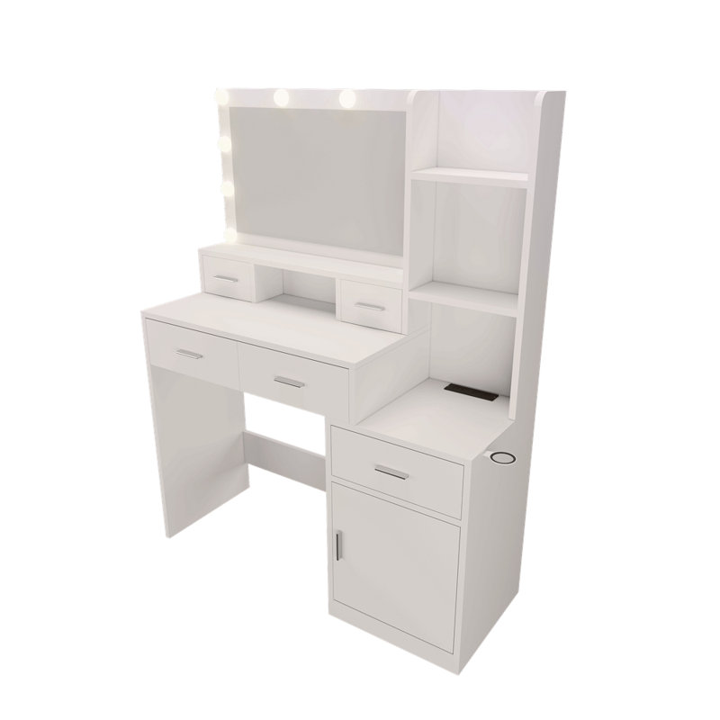 Nouvelle coiffeuse à miroir intelligente avec tiroirs et armoire de rangement, coiffeuse avec coussin de dressage, Blanc