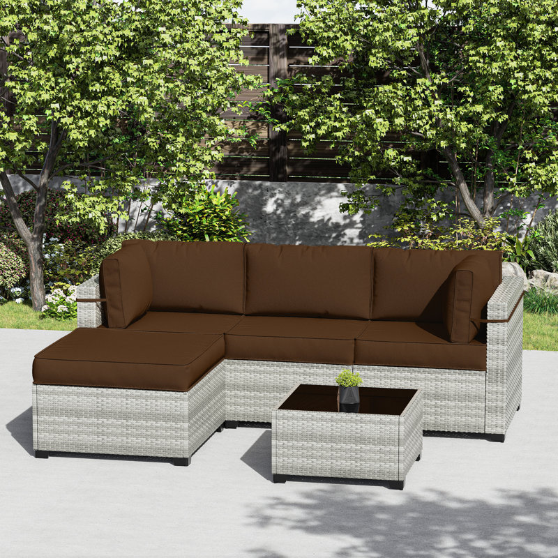 Ensemble de coussins de patio modulaire pour 3 sièges Wynee 9Pcs, Brun