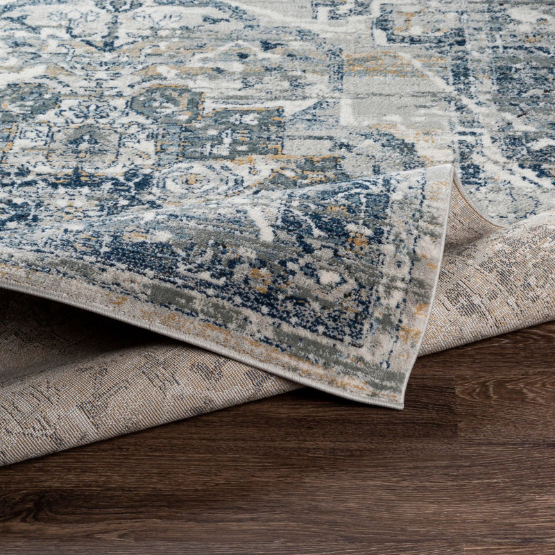 Grey Traditional Rug, Bordered Floral Stain Resistant Easy to Clean Rug For Living Room, Dining Room, Bedroom