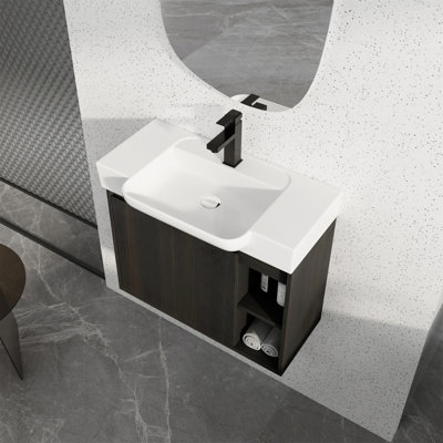 Meuble-lavabo mural 28 po avec lavabo en céramique blanche et porte à fermeture en douceur 28 po