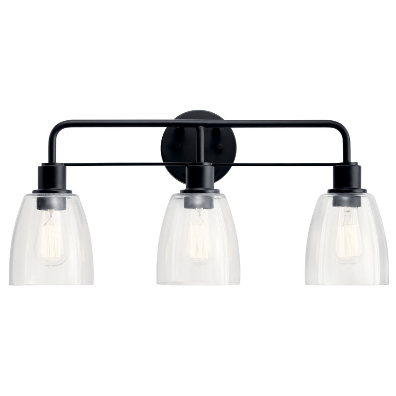 Meller 3-Light Black Vanity Light with Clear Glass Shades, Black