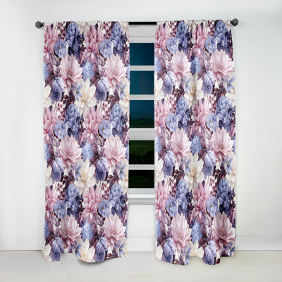 Bleu et mauve, fleurs de chrysanthème I - rideau en velours floral - obscurcissant - 1 panneau
