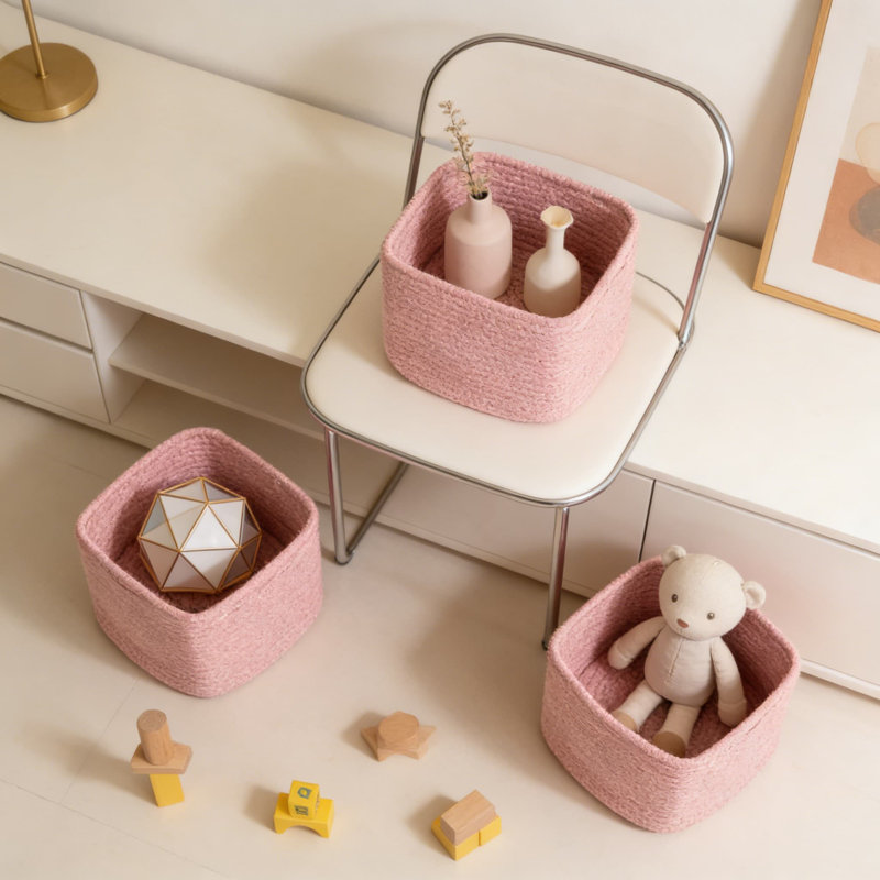Cotton Rope Woven Storage Baskets, 3-Pack Cube Organizer Bins With Reinforced Handles For Shelves, Closets, And Home Organization