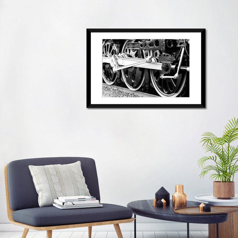Train antique, reproduction de photo sur toile, H 24 po x l 32 po x P 1 po, Papier d'art encadré noir, Blanc