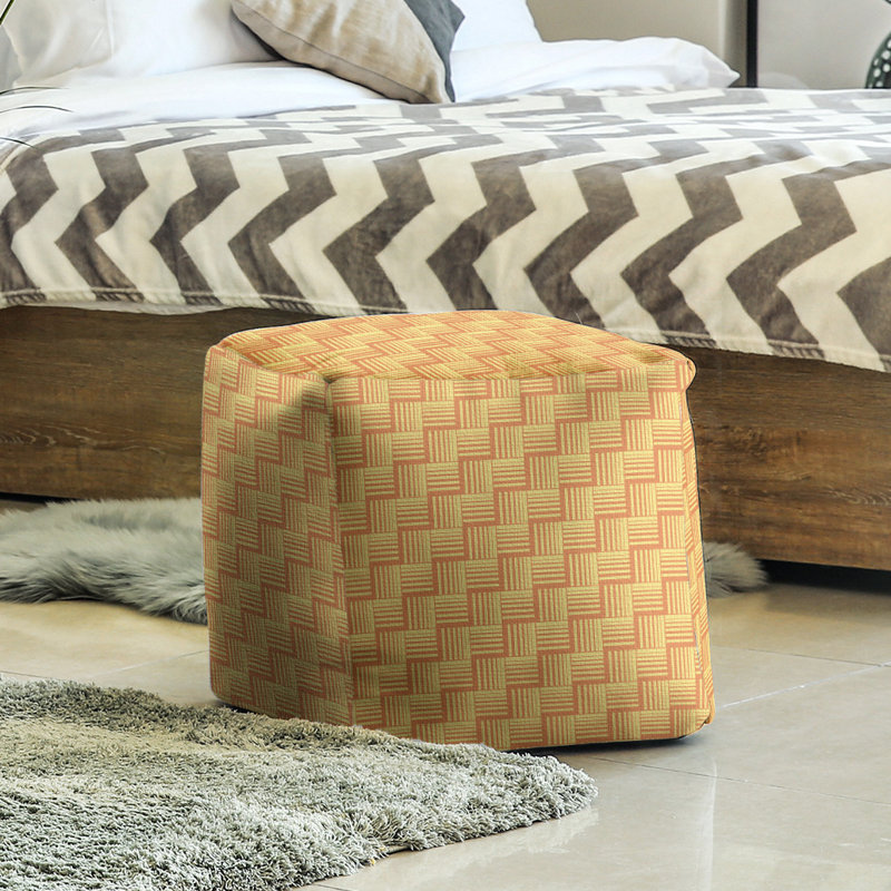 Repose-pieds cubique à rayures classic basketweave, Orange / Jaune