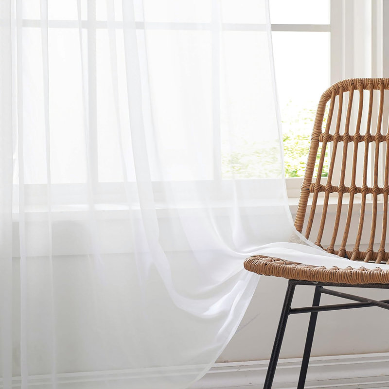 Ensemble de rideaux transparents avec passe-tringle 84 po (2 panneaux), Blanc