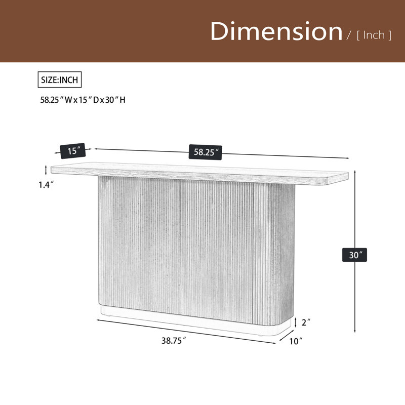 Console pour hall d'entrée, plateau en placage de frêne, base cannelée avec décor en métal, table de couloir moderne
