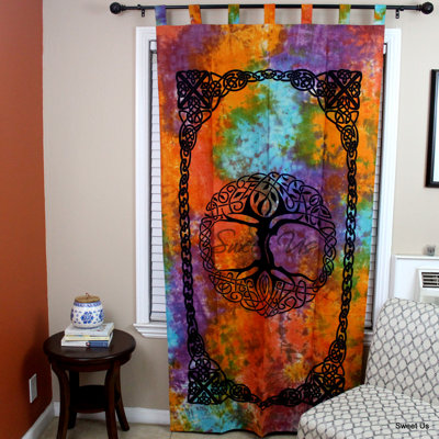 Celtic Tree of Life Tab Top Cotton Semi-Sheer Curtain Panel