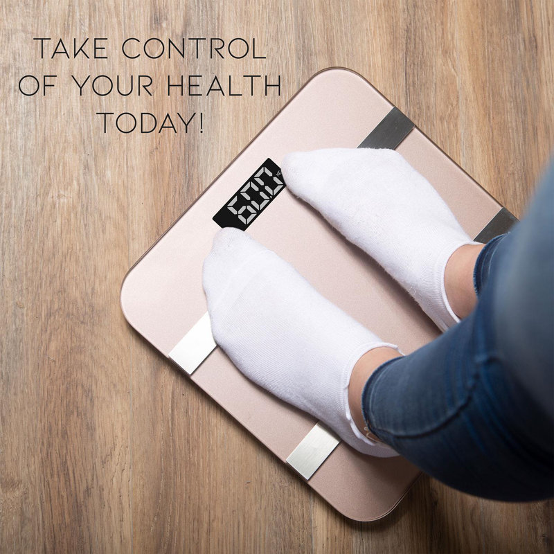 Symple Stuff Aizzaddin Smart Digital Glass Bathroom Scale, Gold