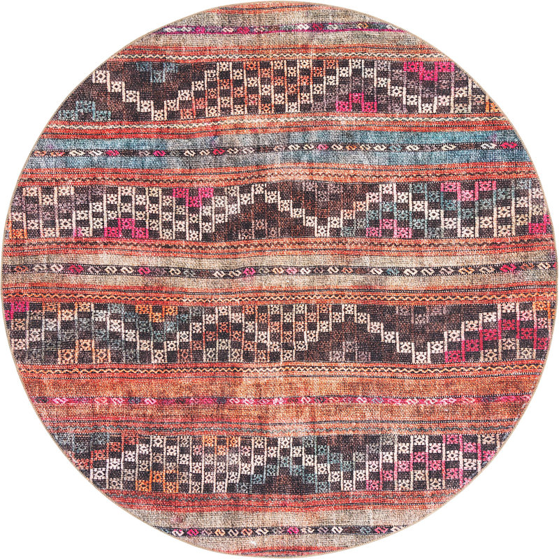 Tapis traditionnel de couleur rouge Mauri, Rond 7 pi 7 po