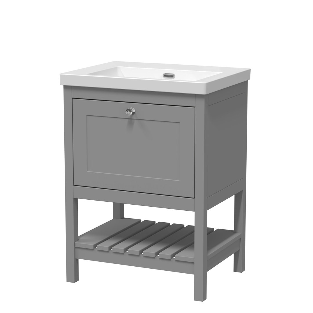 Old London Cool Grey Bexley Matt Single Drawer Vanity Unit And Minimalist Fireclay Basin | | Mdf | 600Mm - Image 3