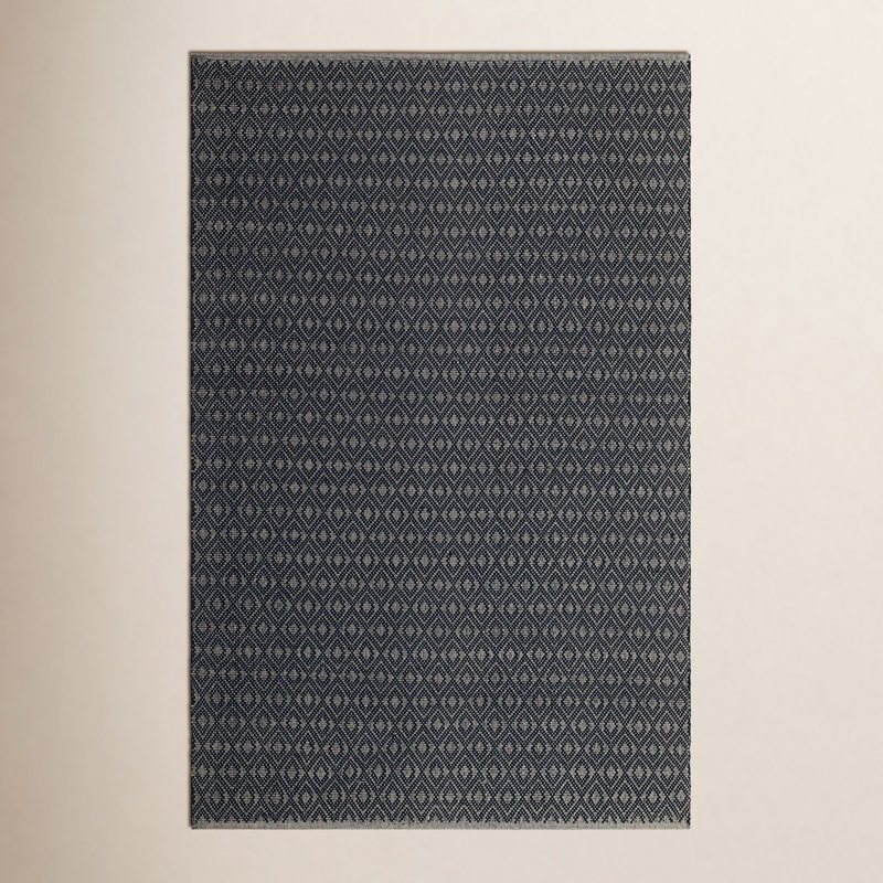 Optic Diamond Navy/Ivory Handwoven Cotton Rug, Runner 2'6" x 8'