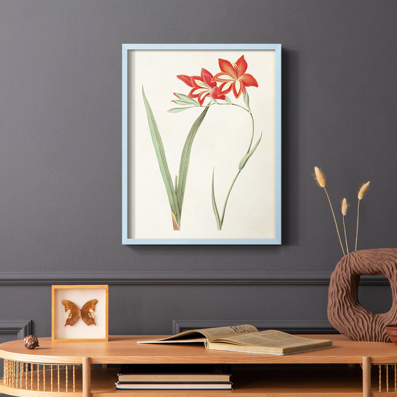 Fleurs des saisons IV, reproduction encadrée - bois massif, Bleu, H 10 po x l 8 po