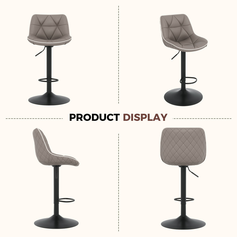 Modern Bar Stools Set Of 2, Spacious Ergonomic Double-layer Cushion Upholstered Swivel Bar Stools With Backrest, Adjustable For Kitchen Island