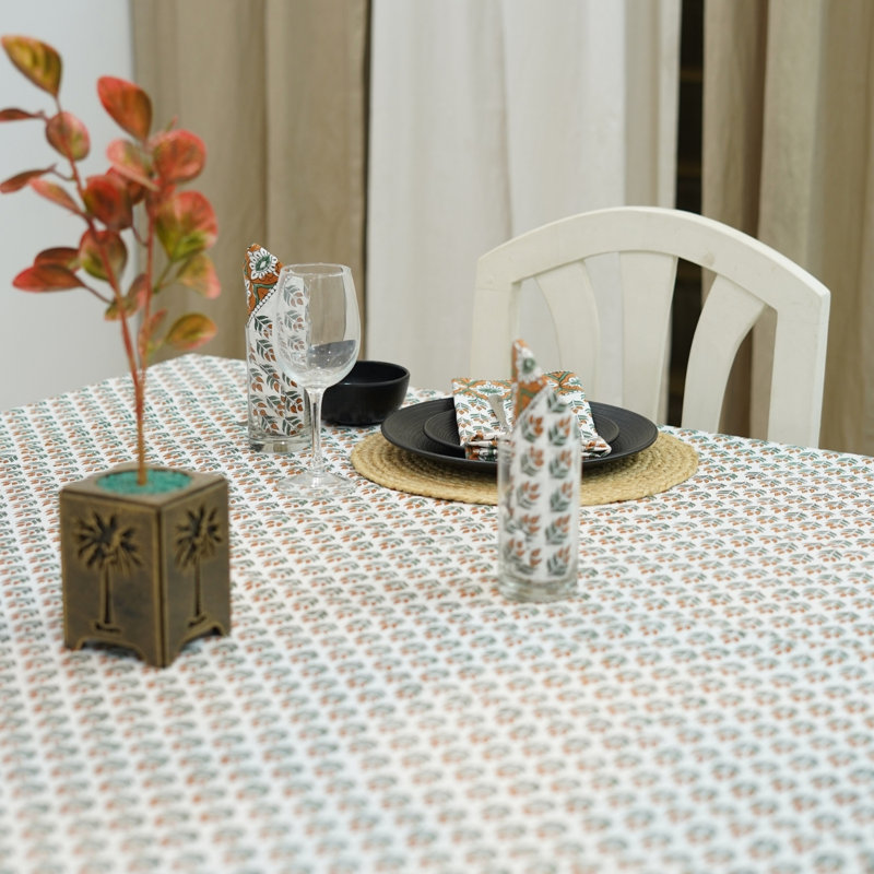 Housse de table en coton de luxe, imprimé à la main - ALIA (14 places), 118 po x 72 po