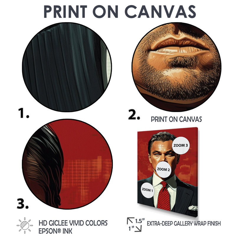 Rouge, rouge, noir, Leo, Dicaprio, loup de Wall Street - loup de Wall Street, salon d'art mural, Cadre flottant blanc