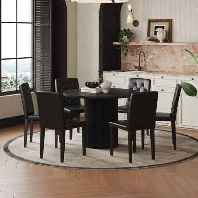 42-Inch Round Dining Table With Pedestal Base, Stylish Kitchen Table And Chairs
