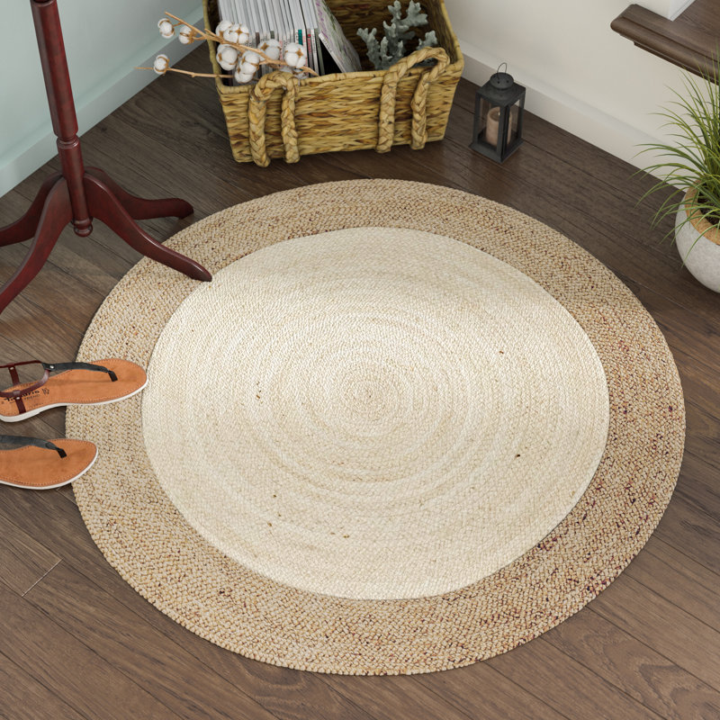 Alexina Hand-Woven Natural Jute Solid Color Area Rug, Rond 11 pi, Ivory/Natural
