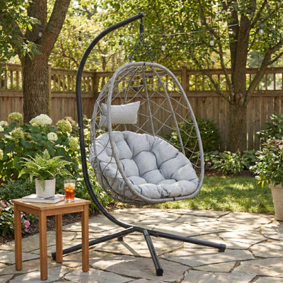 Balancelle pliante en forme d'œuf avec support en acier Cilli - Chaise suspendue portable peu encombrante
