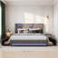 Storage Bed With 4 Drawers & Dual LED Lights, Upholstered Bed Frame With Adjustable Headboard, Grey Linen-1147421959