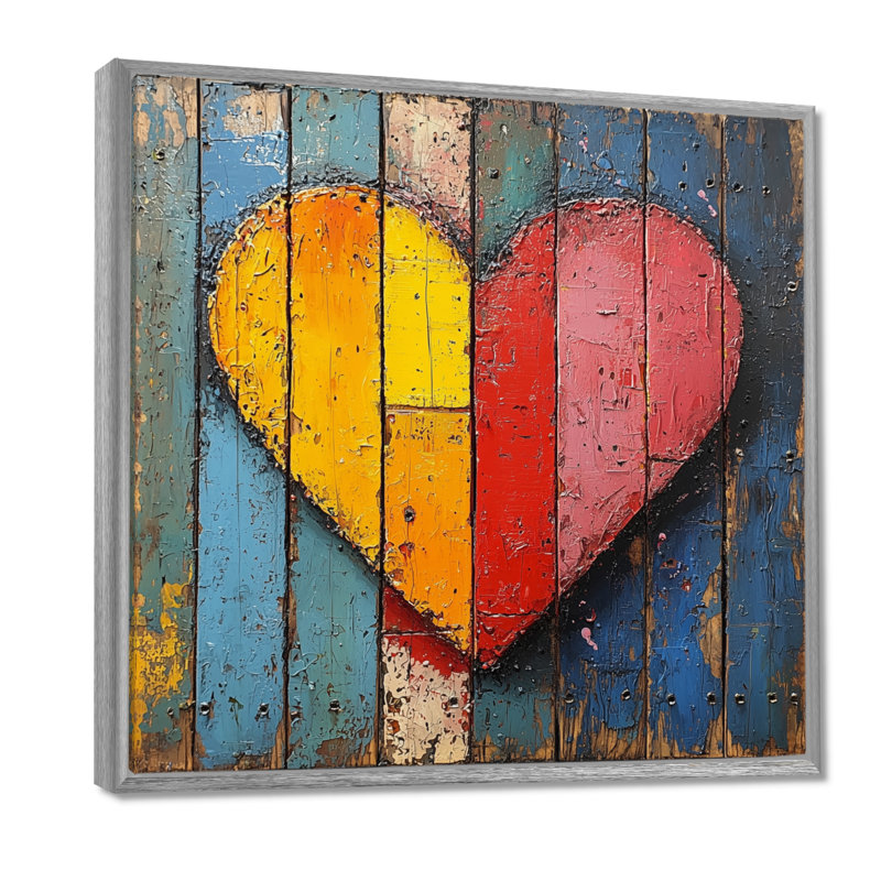 Pop Art Love Heart - Art mural Pop Art pour le salon, H 16 po x l 16 po, Impression encadrée flottante, Argent argent