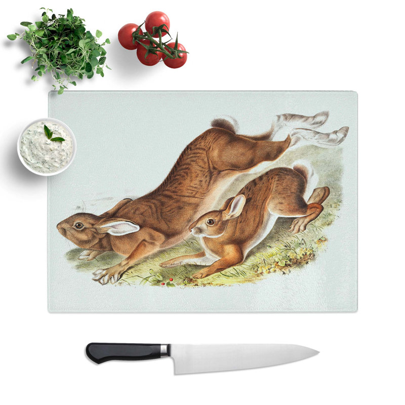Tempered Glass Northern Hares by J.W. Audubon Chopping Board, 28.5 cm W x 20 cm L