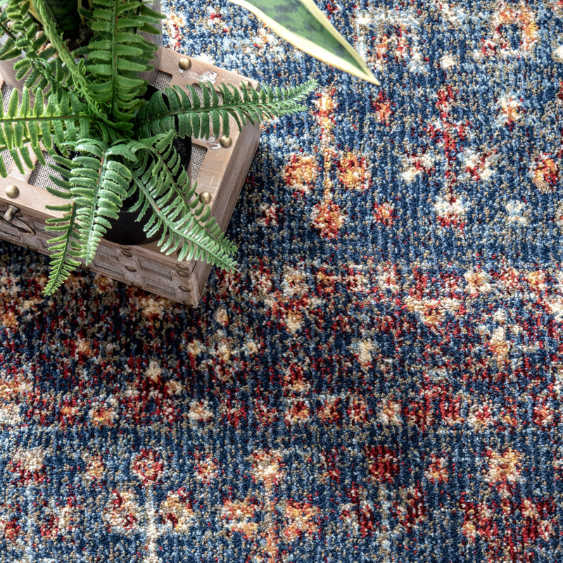 Tapis géométrique bleu / ivoire Pazug, Rectangle 8 pi x 10 pi