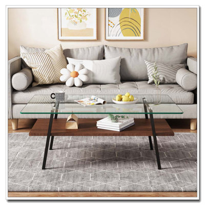 Table basse rectangulaire, plateau de table en verre trempé avec pieds