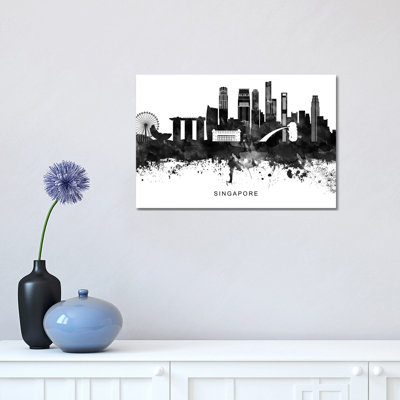 Singapore Skyline Black & White 1 Piece Wrapped Canvas Wall Art