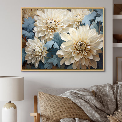 Chrysanthèmes blanc bleu mosaïque jardin II - décoration murale de chrysanthèmes
