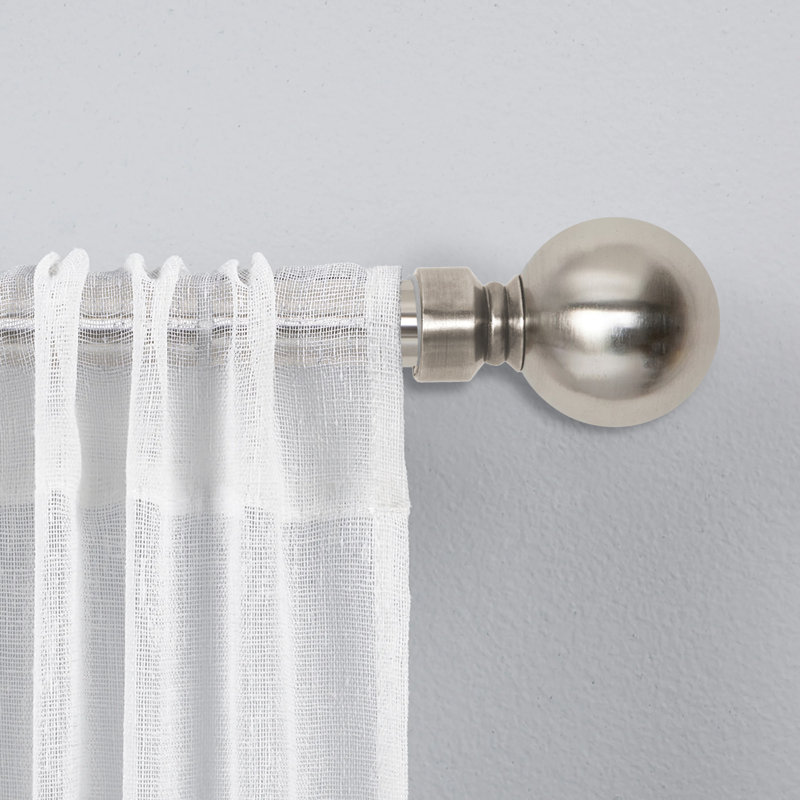 Apalachin Plain Metal Ball Extendable Single Curtain Rod /Pole, Brushed Silver, 70 - 120 cm