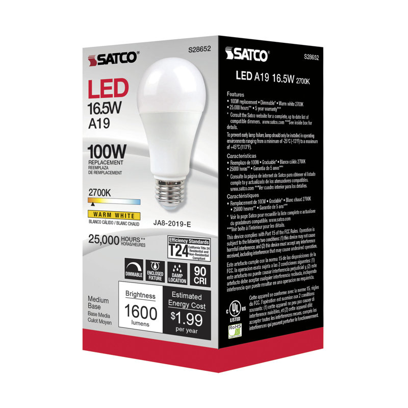 16.5 Watt White LED Bulb, 2700K